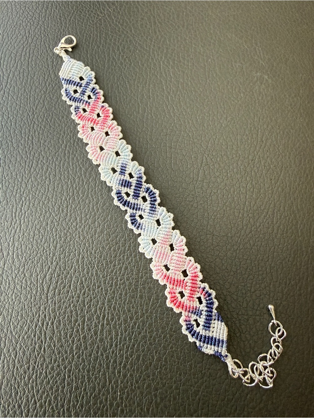 Handmade Pink & Blue Floral Macramé Bracelet